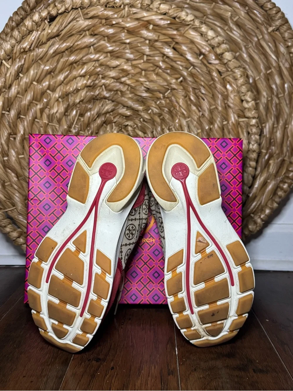 Tory Burch T Monogram Good Luck Trainers Hazel + Tory Red Low Top (Size 8.5)